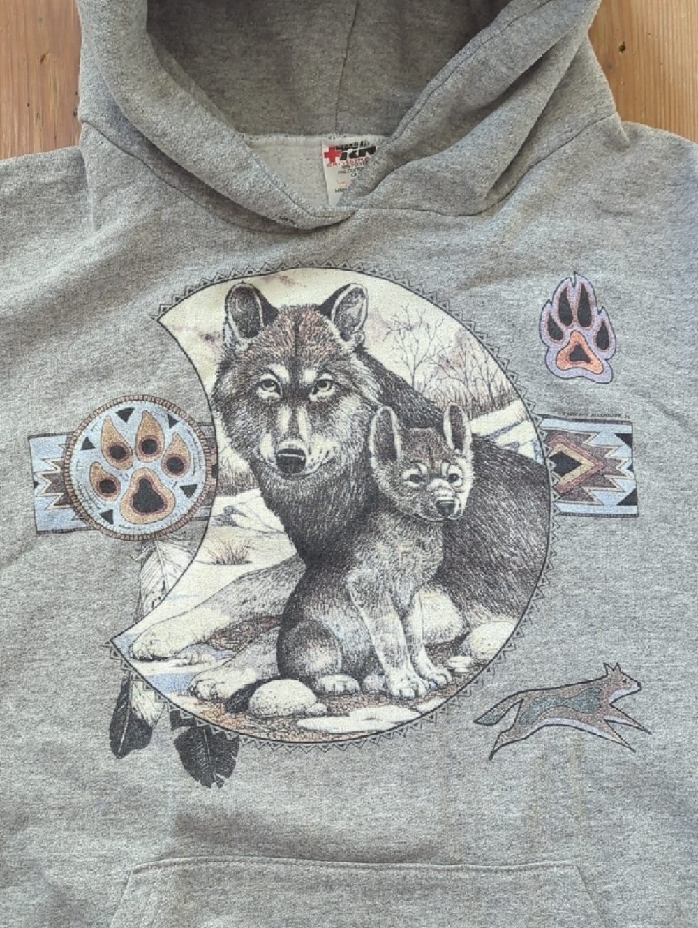 258-Vintage Wolf Graphic Hoodie Sweatshirt - Picture 4 of 6